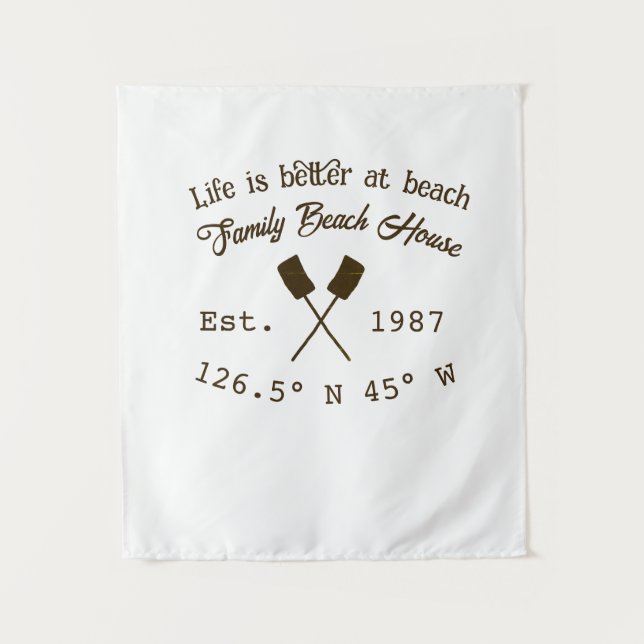 Beach house ets. Date year custom coordinates add  Tapestry (Front)