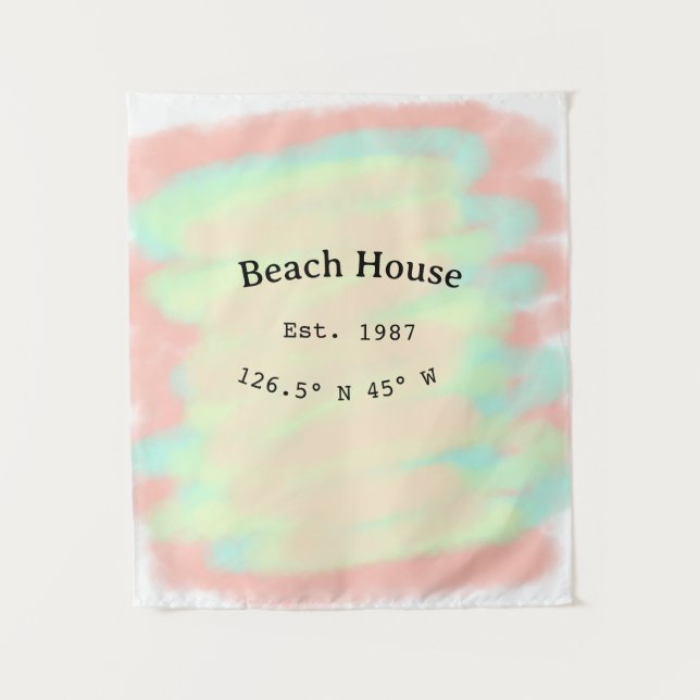 Beach house ets. Date year custom coordinates add Tapestry (Front)