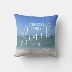 Beach House Family Name   Beautiful Beach Photo Cushion