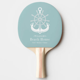 Beach House Family Name Teal Anchor Ping Pong Paddle