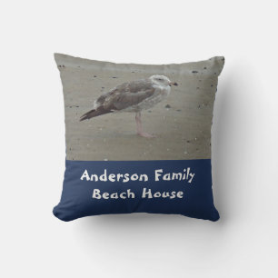Beach House Family Name Unique Seagull Shore Bird Cushion