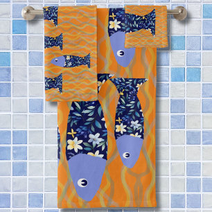 Beach House Fish Seascape Seaside fisherman Bath Towel Set