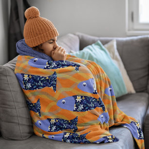 Beach House Fish Seascape Seaside fisherman Fleece Blanket