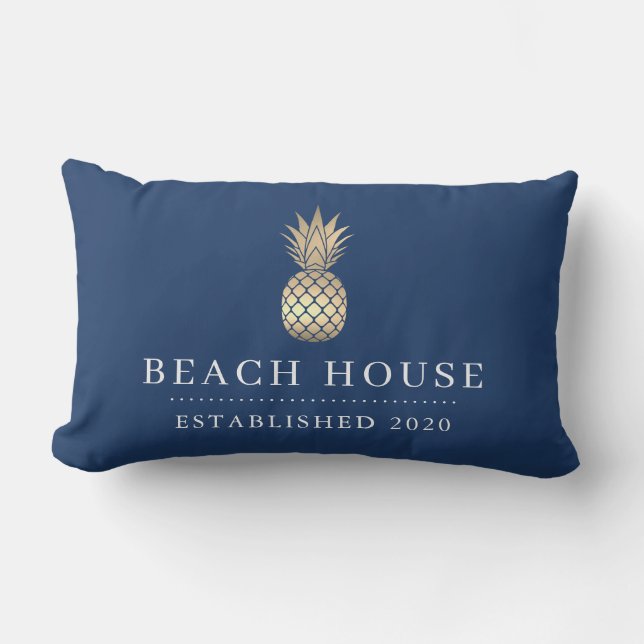 Beach House Gold Pineapple Lumbar Pillow (Front)