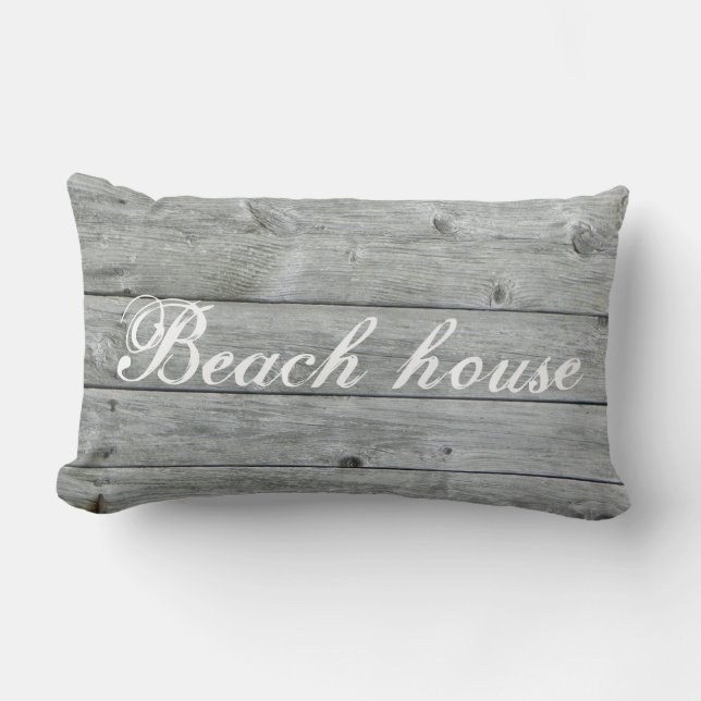Beach House Grey Rustic Wood Custom Coordinates Lumbar Cushion (Front)