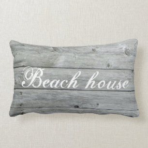 Beach House Grey Rustic Wood Custom Coordinates Lumbar Cushion