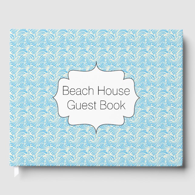 Beach House Guest Book Modern Blue Wave Pattern (Front)