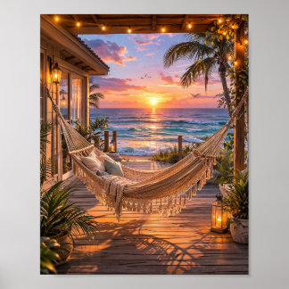 Beach House Hammock Ocean Aesthetic Poster The 2nd
