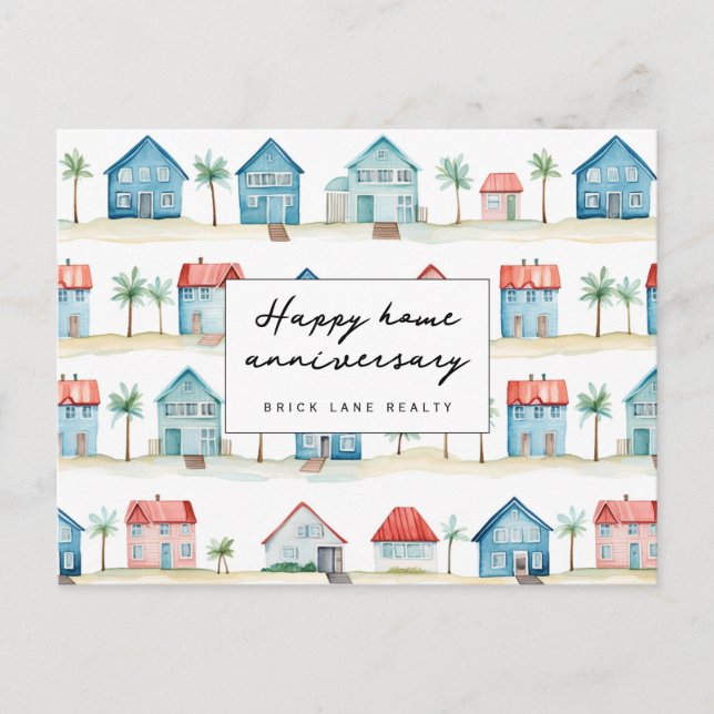 Beach House Happy Home Anniversary Realty Postcard (Front)