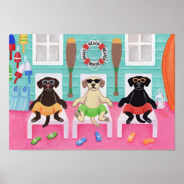 Beach House Labrador Boys Artwork Poster (Front)