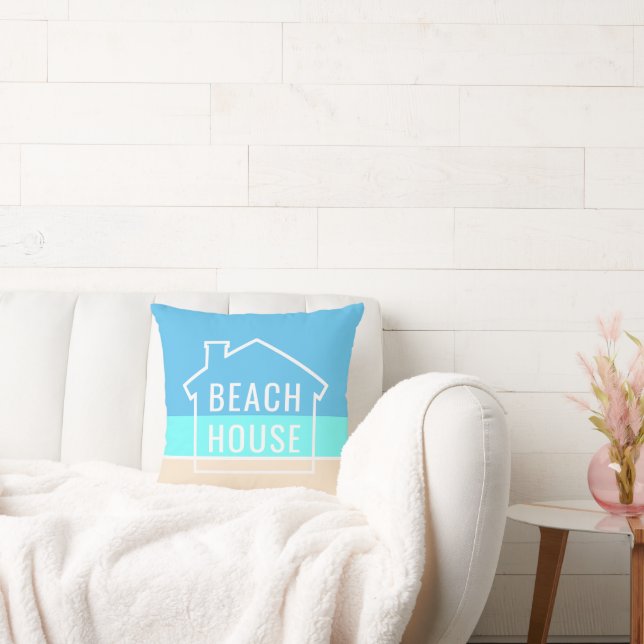Beach House Modern Tropical Ocean Sand Striped Cushion (Couch)