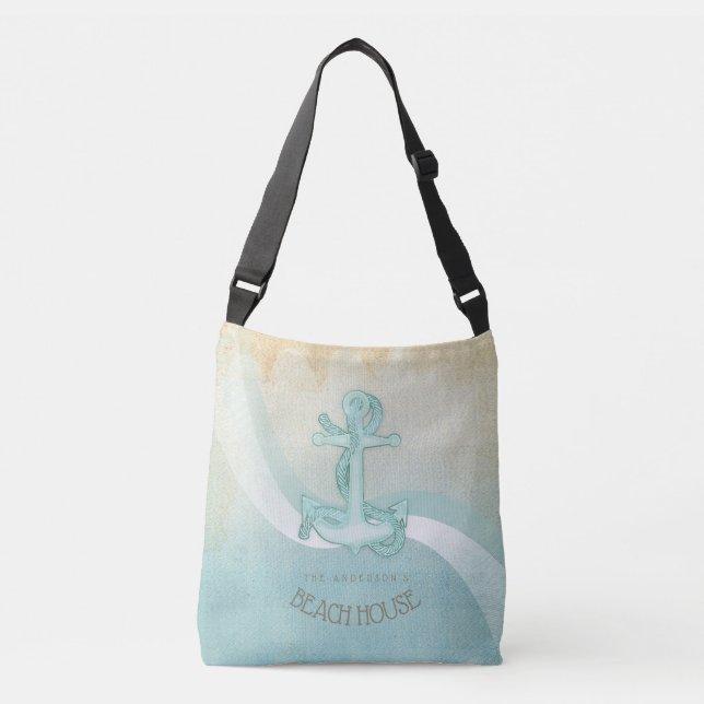 Beach House Nautical Anchor and Rope Aqua ID623 Crossbody Bag (Front)