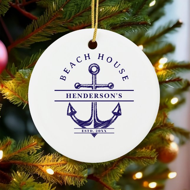 Beach House Nautical Anchor Blue Ceramic Tree Decoration (Creator Uploaded)