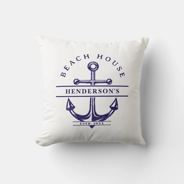 Beach House Nautical Anchor Blue Cushion (Front)