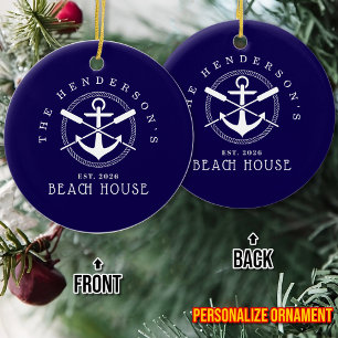 Beach House Nautical Anchor Blue décor Vacation Ceramic Tree Decoration