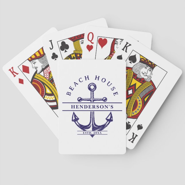 Beach House Nautical Anchor Blue Playing Cards (Back)