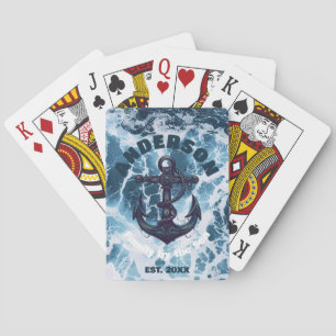 Beach House Nautical Anchor Ocean Wave Personalise Playing Cards