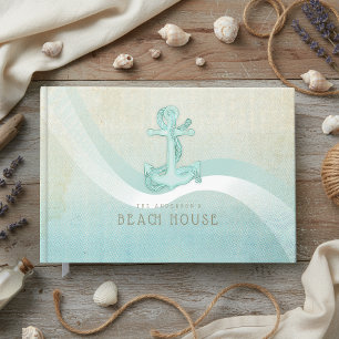 Beach House Nautical Anchor & Rope Aqua Blue ID623 Guest Book