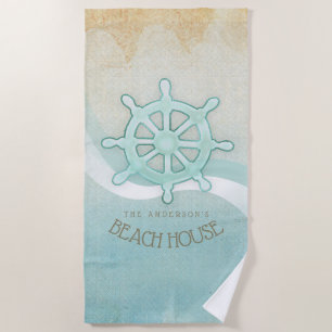 Beach House Nautical Boat Helm Aqua Blue ID623 Beach Towel
