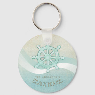 Beach House Nautical Boat Helm Aqua Blue ID623 Key Ring