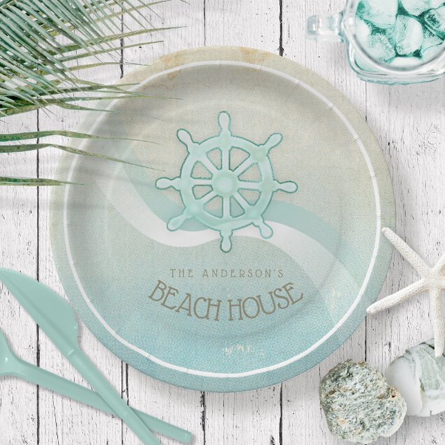 Beach House Nautical Boat Helm Aqua Blue ID623 Paper Plate (Creator Uploaded)