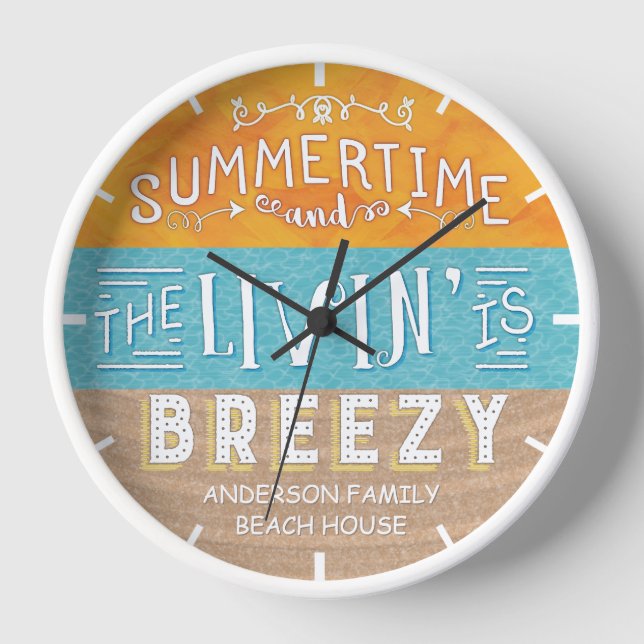 Beach House Nautical Breezy Summertime | Add Name Clock (Front)