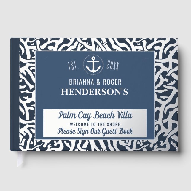 Beach House Nautical Coral Vacation Rental Silver Guest Book (Front)