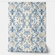 Beach House Nautical Damask Wallpaper - Coastal