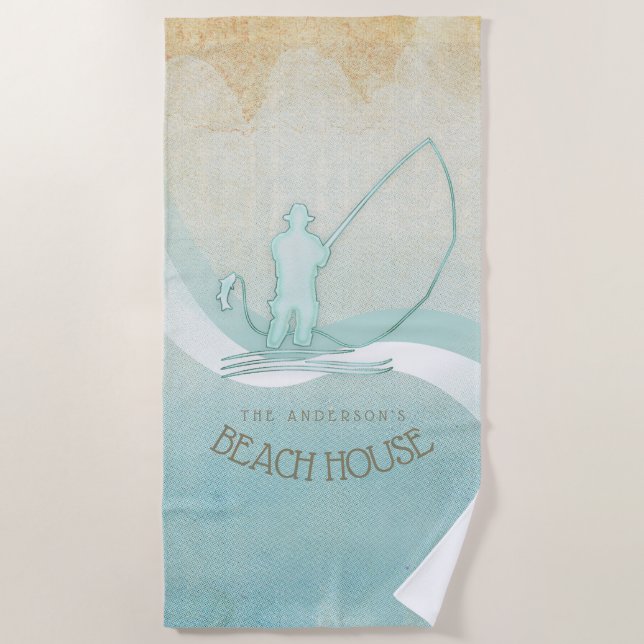 Beach House Nautical Fisherman Aqua Blue ID623 Towel (Front)