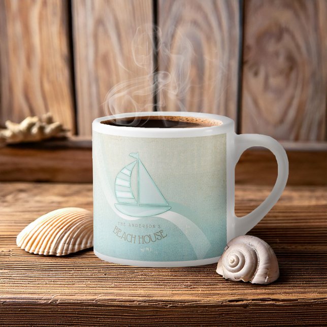 Beach House Nautical Sailboat Aqua Blue ID623 Espresso Cup (Creator Uploaded)