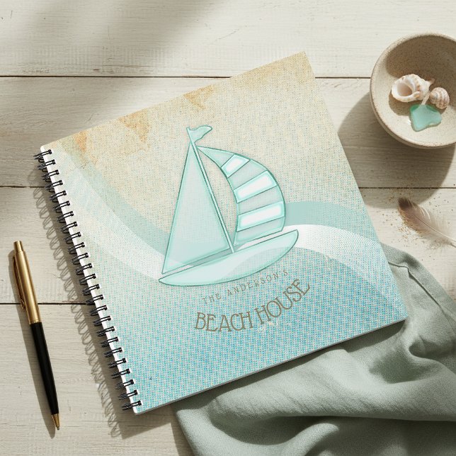 Beach House Nautical Sailboat Aqua Blue ID623 Notebook (Creator Uploaded)