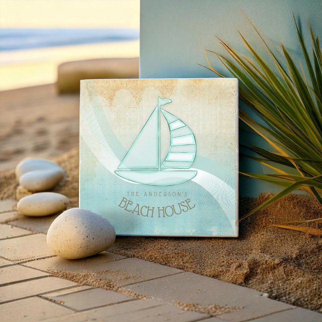 Beach House Nautical Sailboat Aqua Blue ID623 Tile (Creator Uploaded)