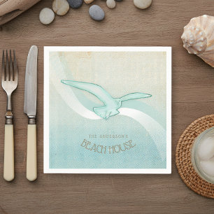 Beach House Nautical Seagull Aqua Blue ID623 Napkin