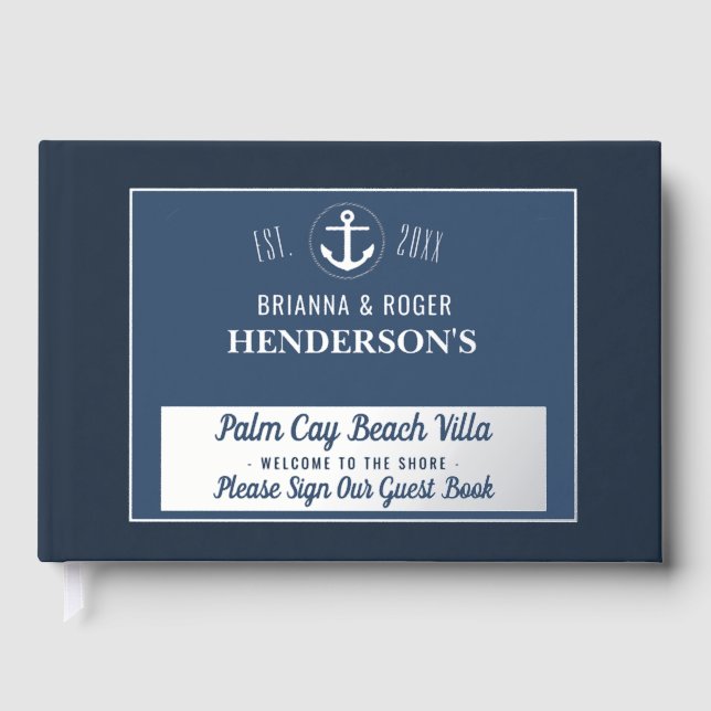 Beach House Nautical Shells Vacation Rental Silver Guest Book (Front)