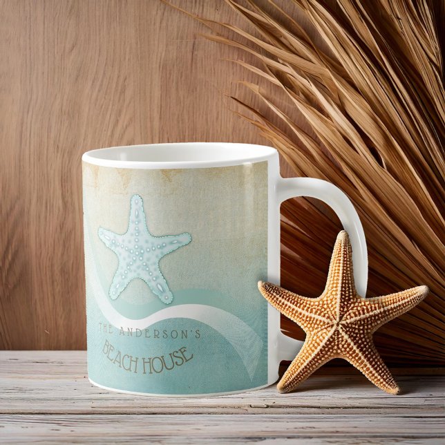 Beach House Nautical Starfish Aqua Blue ID623 Coffee Mug (Creator Uploaded)
