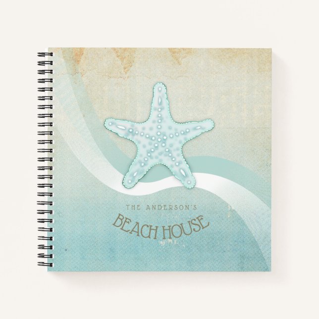 Beach House Nautical Starfish Aqua Blue ID623 Notebook (Front)