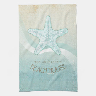 Beach House Nautical Starfish Aqua Blue ID623 Tea Towel