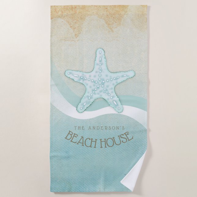 Beach House Nautical Starfish Aqua Blue ID623 Towel (Front)