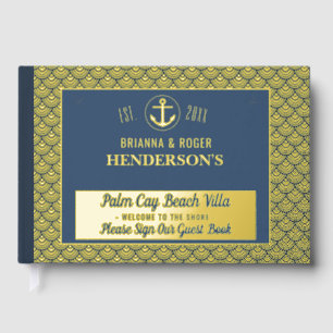 Beach House Nautical Vacation Rental Gold Shells Guest Book