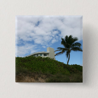 Beach House on Hill with sky and palm tree 15 Cm Square Badge