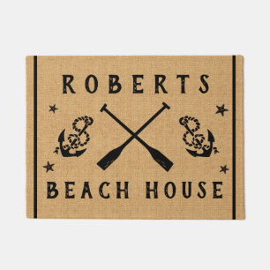 Beach House Paddles Anchors Custom Rustic Burlap Doormat