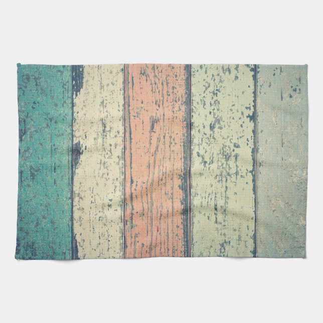 Beach house painted wood oceanside striped tea towel (Horizontal)