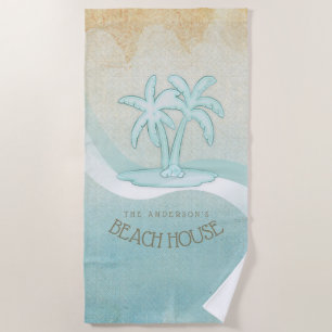 Beach House Palm Trees Aqua ID623 Beach Towel