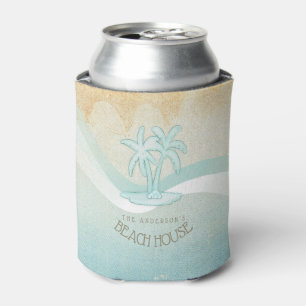 Beach House Palm Trees Aqua ID623 Can Cooler