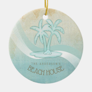 Beach House Palm Trees Aqua ID623 Ceramic Tree Decoration
