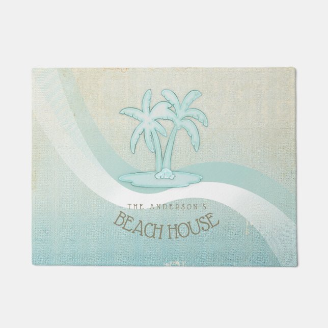Beach House Palm Trees Aqua ID623 Doormat (Front)