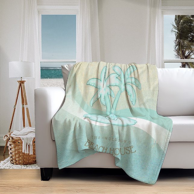 Beach House Palm Trees Aqua ID623 Fleece Blanket (Creator Uploaded)