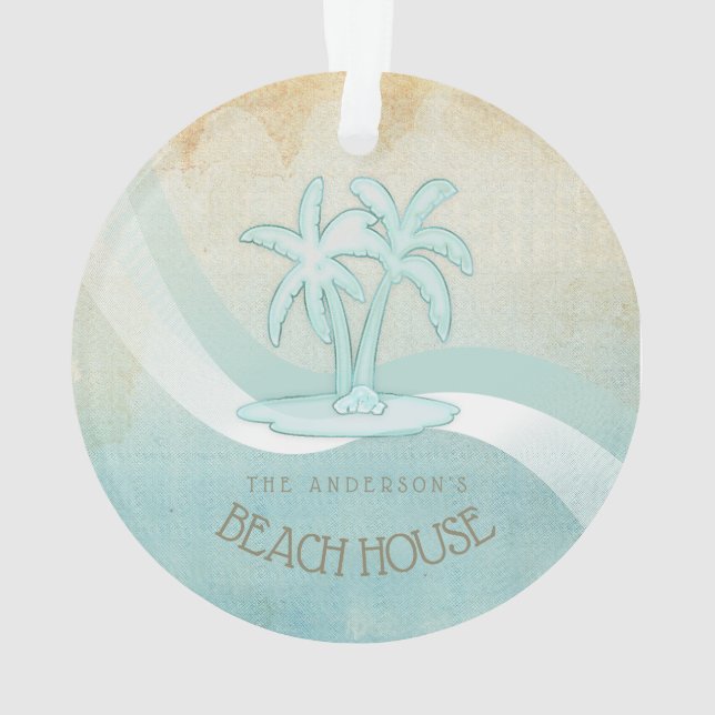 Beach House Palm Trees Aqua ID623 Ornament (Back)