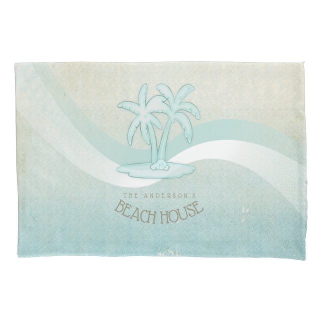 Beach House Palm Trees Aqua ID623 Pillowcase (Front)