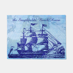 Beach House Personalised Nautical Sailing Ship Doormat
